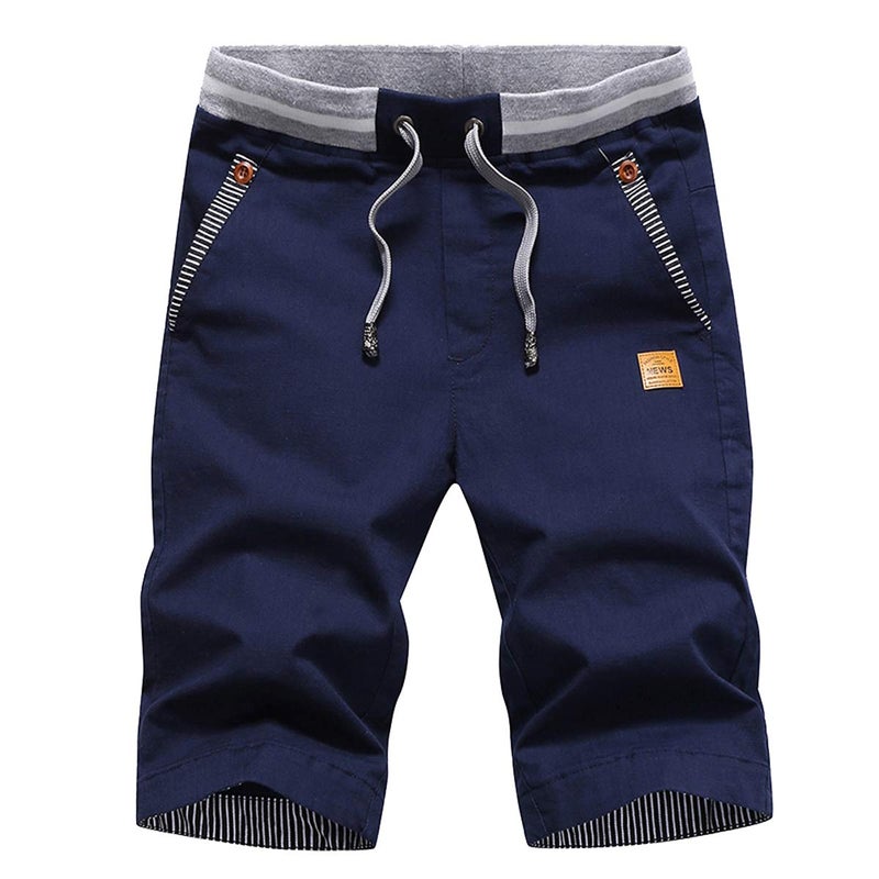 Tansozer Men's Shorts Casual Classic Fit Drawstring Summer Beach Shorts with Elastic Waist and Pockets (Navy Blue, Medium) - Image 1